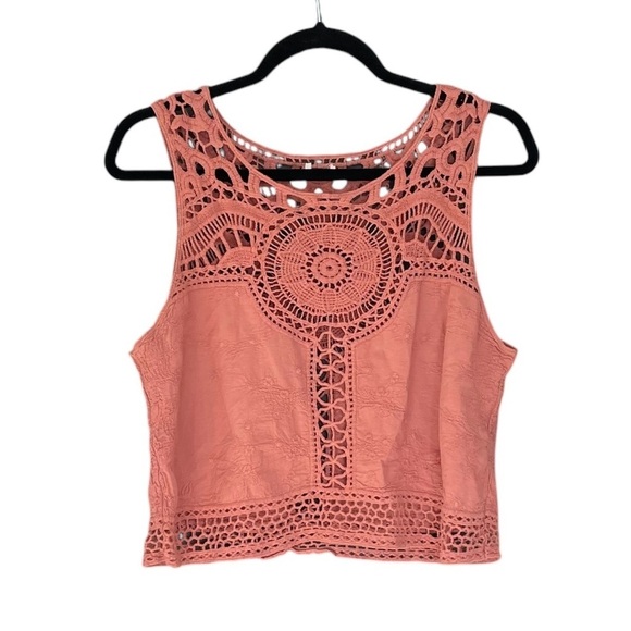 Anthropologie Tops - Cotton Boho Sleeveless Blouse Crochet Lace Tank Top Terra Cotta L